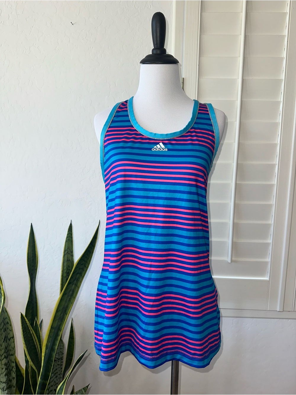 ADIDAS SIZE XL~RACERBACK SPORTS GYM TANK TOP~FITNESS YOGA PILATES STRIPE SHIRT~